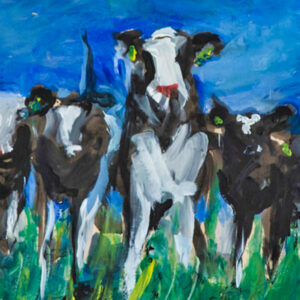 natuur jeanine bousie les vaches au printemps cows in springtime 41x30cm acryl op papier
